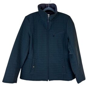 St.John’s Bay Black/Green Quilted Crop Neck Snap Waist Zip Jacket Size XL